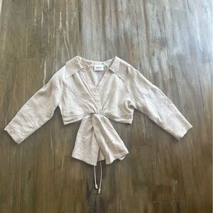 Long sleeve linen button up with cutouts